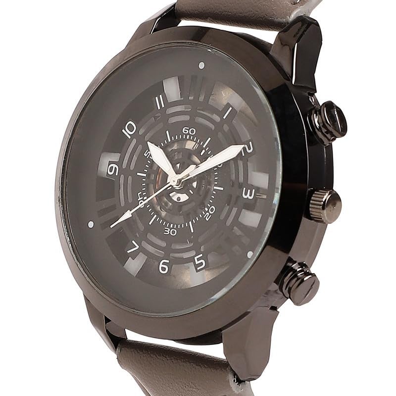 French Accent Men's The Aventra Round Watch | Khaki Brown Vegan Leather Strap | Space Grey Dial | One-Size | Tang Buckle Closure | Quartz | Battery | Wrist Belt Watch for Men and Boys - Image 5