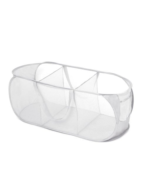 Pop Up Laundry Mesh Hamper Basket Storage Solution Compact Bin Mesh Collapsible Bag Laundry Hamper Collapsible Laundry Basket White Triple Compartment.