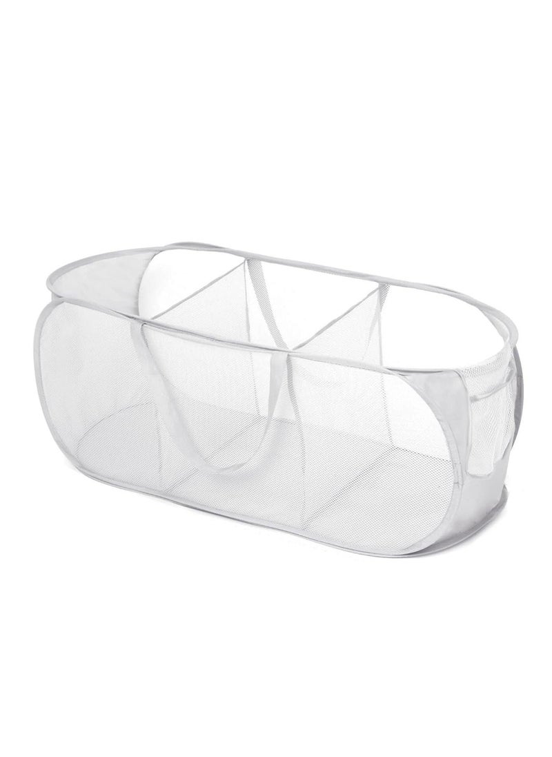TYCOM Pop Up Laundry Mesh Hamper Basket Storage Solution Compact Bin Mesh Collapsible Bag Laundry Hamper Collapsible Laundry Basket White Triple Compartment. 