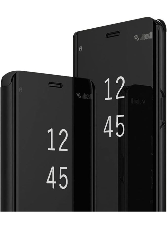 Case for Xiaomi 11T Pro, Luxury Mirror Flip Mobile Phone Case, Shockproof Leather Transparent Protective Case with Stand Function, Clear View Mirror Case Cover (Black) - Image 1