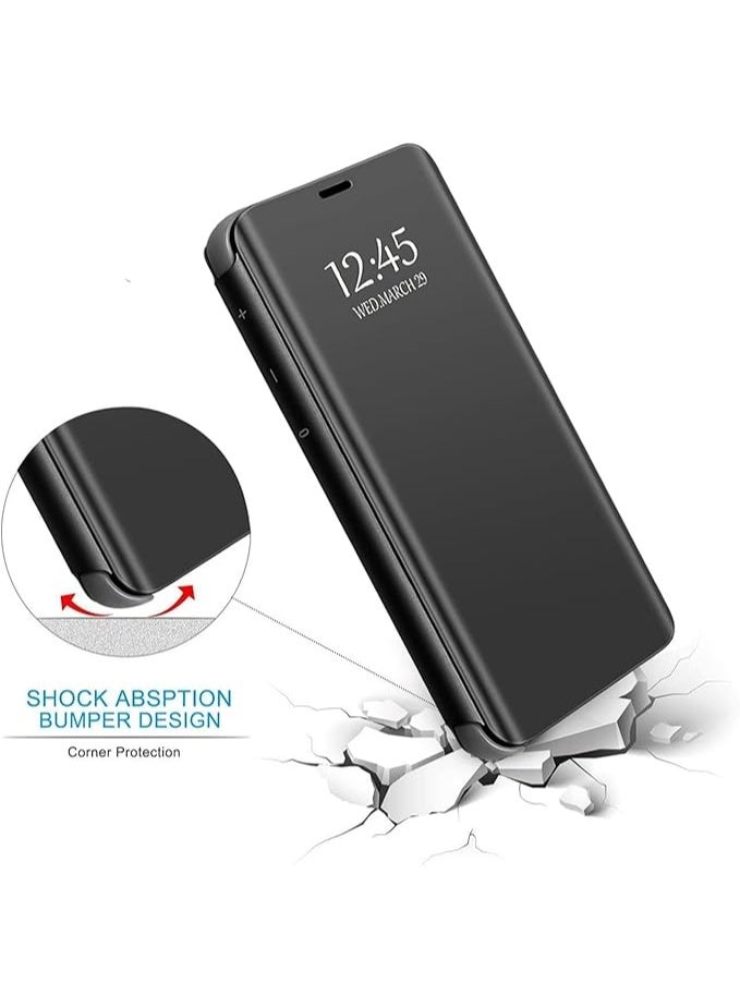 Case for Xiaomi 11T Pro, Luxury Mirror Flip Mobile Phone Case, Shockproof Leather Transparent Protective Case with Stand Function, Clear View Mirror Case Cover (Black) - Image 3