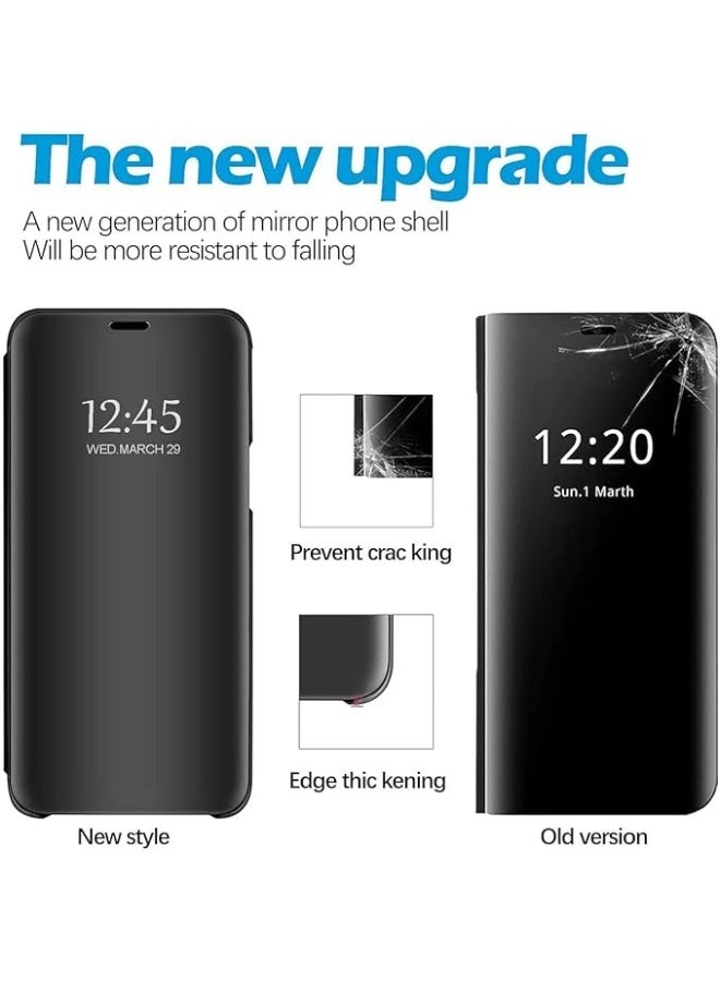 Case for Xiaomi 11T Pro, Luxury Mirror Flip Mobile Phone Case, Shockproof Leather Transparent Protective Case with Stand Function, Clear View Mirror Case Cover (Black) - Image 2