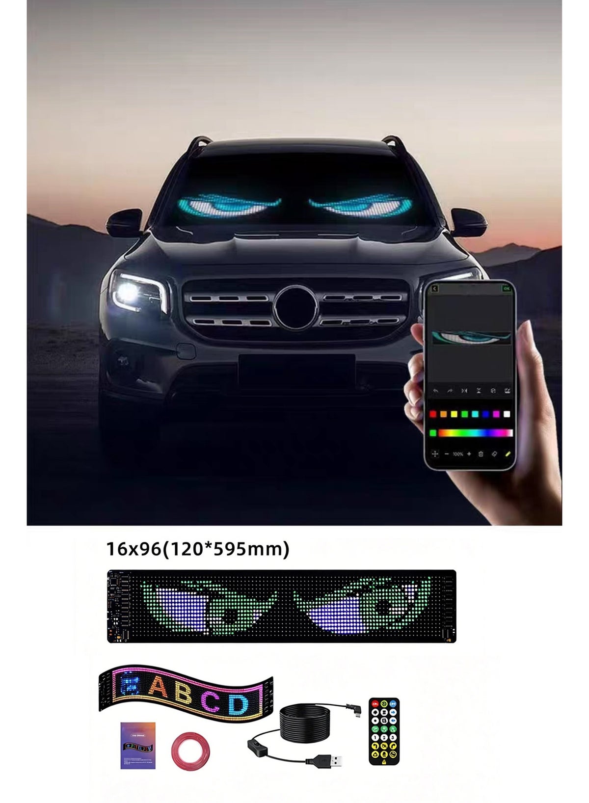 Generic Car LED Display Screen, USB Powered LED Lighting, Dynamic Emoji ...