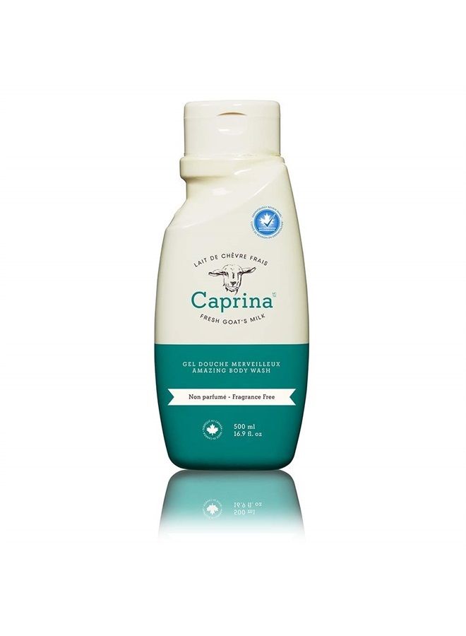 Caprina by Canus Amazing Body Wash, Fragrance Free, 16.9 oz, With Fresh Canadian Goat Milk, Gentle Soap, Moisturizing, Vitamin A, B2, B3, & More, 16.9 Fl oz - Image 1