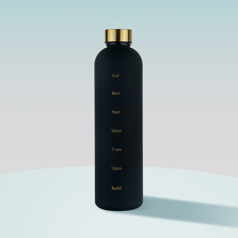 Plastic Hot Selling Southeast Asian Fashion 1000ml Simple Space Cup PC Mono with Time Scale Walking Cup Fall Resistant Black 