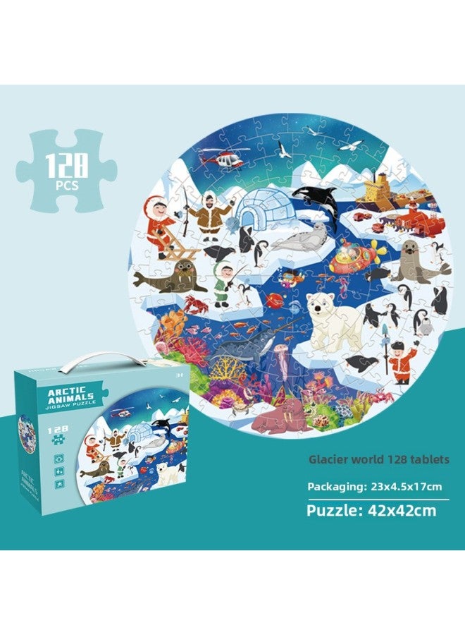 لغز لعبة أحجية للأطفال بعمر 3-6 سنوات هدية عيد ميلاد للأطفال في رياض الأطفال - اللون: عالم جليدي - صندوق ألوان 128 بوصة】 - Image 1