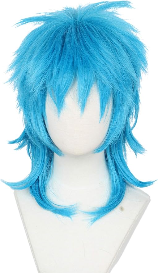 Linfairy Womens Game Wig Costume Halloween Cosplay Wigs For Men Short Blue