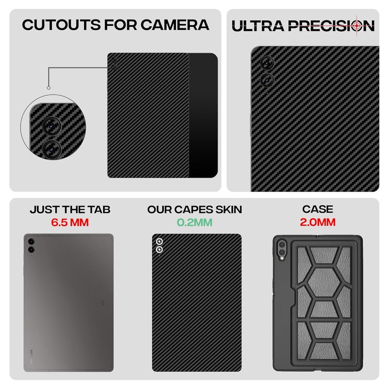 Capes Tablet Skins Compatible with Samsung Galaxy Tab S9 FE | Ultra-Thin Protective Film | Anti-Scratch Vinyl Decal Skin | Not Case/Cover (Carbon Fibre Black, Full Body Skin) - Image 4