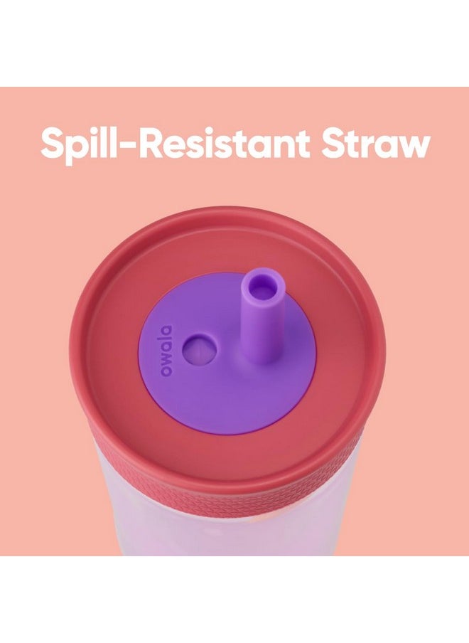 Owala Owala Kids Insulation BPA-Free Plastic Tumbler with Spill Resistant Flexible Straw, Easy to Clean, Kids Water Bottle, Great for Travel, Dishwasher Safe, 15 Oz, Pink and Purple (Lilac Rocket)  - Image 1