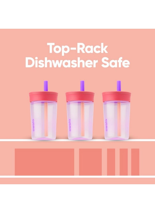 Owala Owala Kids Insulation BPA-Free Plastic Tumbler with Spill Resistant Flexible Straw, Easy to Clean, Kids Water Bottle, Great for Travel, Dishwasher Safe, 15 Oz, Pink and Purple (Lilac Rocket)  - Image 4
