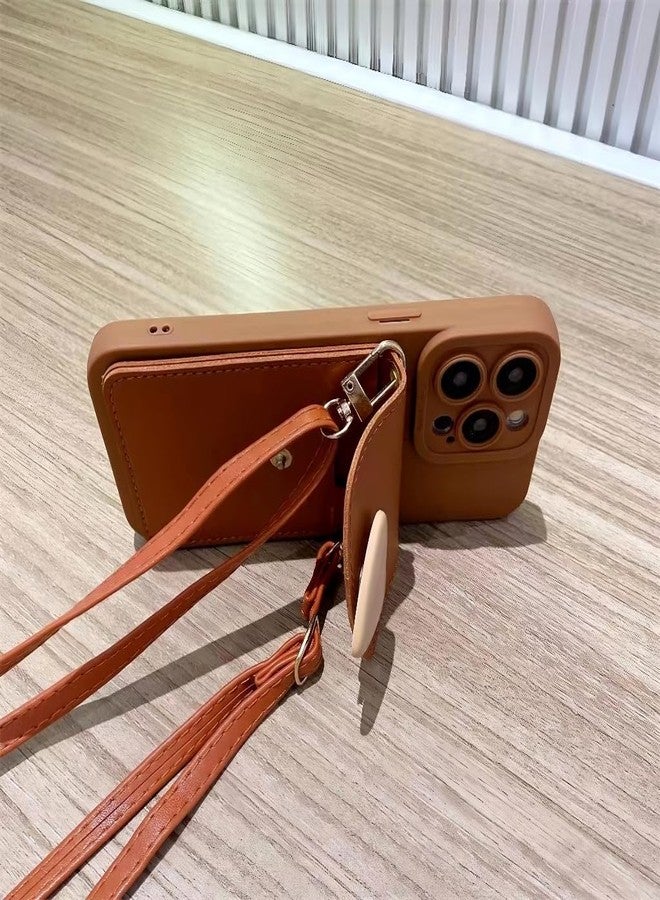 SGVAHY for iPhone 16 Pro Max Case with Strap Card Holder Crossbody Lanyard, Cute Phone Wallet Case for Women Girls, Brown Heart Design Leather Purse Soft Silicone Cover for iPhone 16 Pro Max - Image 5