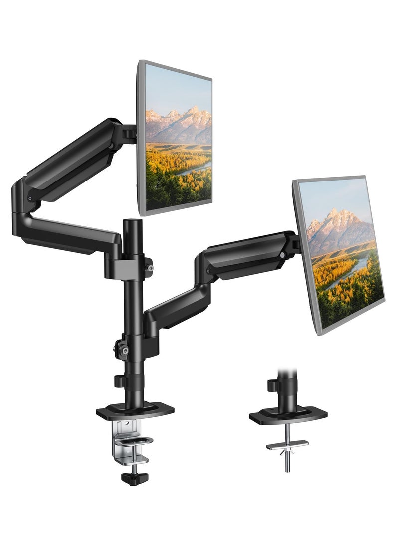 XiuWoo Dual Monitor Mount for 13–32 inch Screens, Dual Monitor Stand with Taller 13 inch Pole, Fully Adjustable Gas Springs Dual Monitor Arm Desk Mount, Each Arm Holds to 19.8 lbs, VESA 75x75 and 100x100 mm  - Image 1
