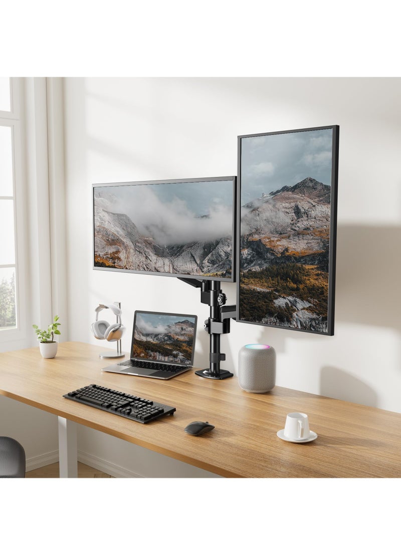 XiuWoo Dual Monitor Mount for 13–32 inch Screens, Dual Monitor Stand with Taller 13 inch Pole, Fully Adjustable Gas Springs Dual Monitor Arm Desk Mount, Each Arm Holds to 19.8 lbs, VESA 75x75 and 100x100 mm  - Image 2