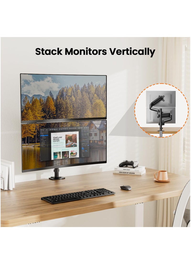 XiuWoo Dual Monitor Mount for 13–32 inch Screens, Dual Monitor Stand with Taller 13 inch Pole, Fully Adjustable Gas Springs Dual Monitor Arm Desk Mount, Each Arm Holds to 19.8 lbs, VESA 75x75 and 100x100 mm  - Image 4