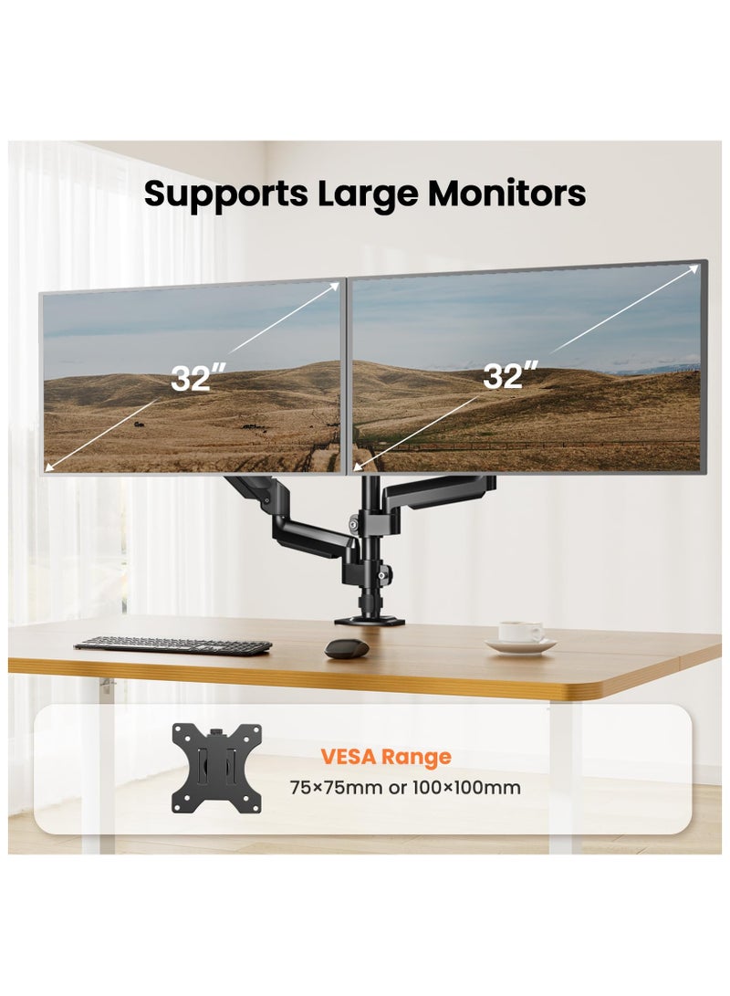 XiuWoo Dual Monitor Mount for 13–32 inch Screens, Dual Monitor Stand with Taller 13 inch Pole, Fully Adjustable Gas Springs Dual Monitor Arm Desk Mount, Each Arm Holds to 19.8 lbs, VESA 75x75 and 100x100 mm  - Image 5
