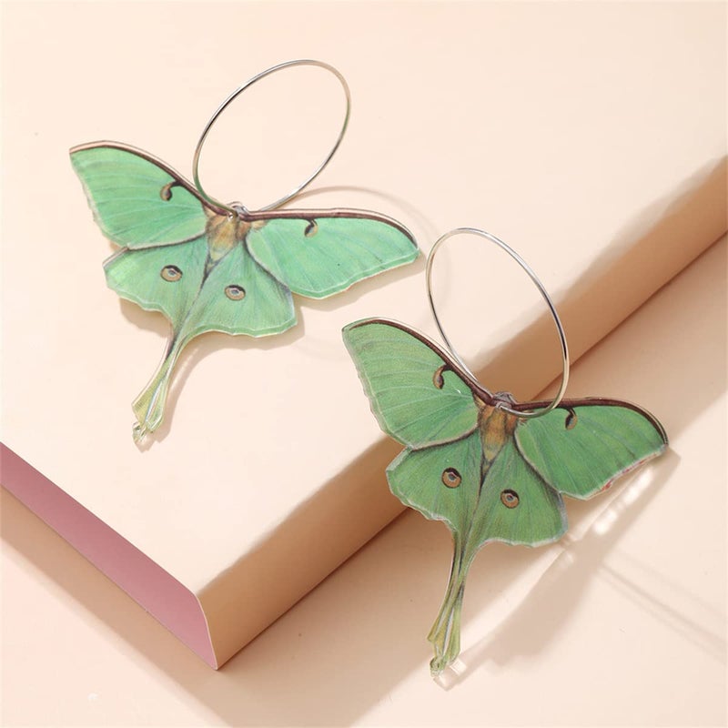 Uarein Moth Butterfly Earring Punk Insect Drop Earrings Color Acrylic Moth Wing Earring Statement Witch Earrings Holiday Party Jewelry for Women (Green) - Image 4