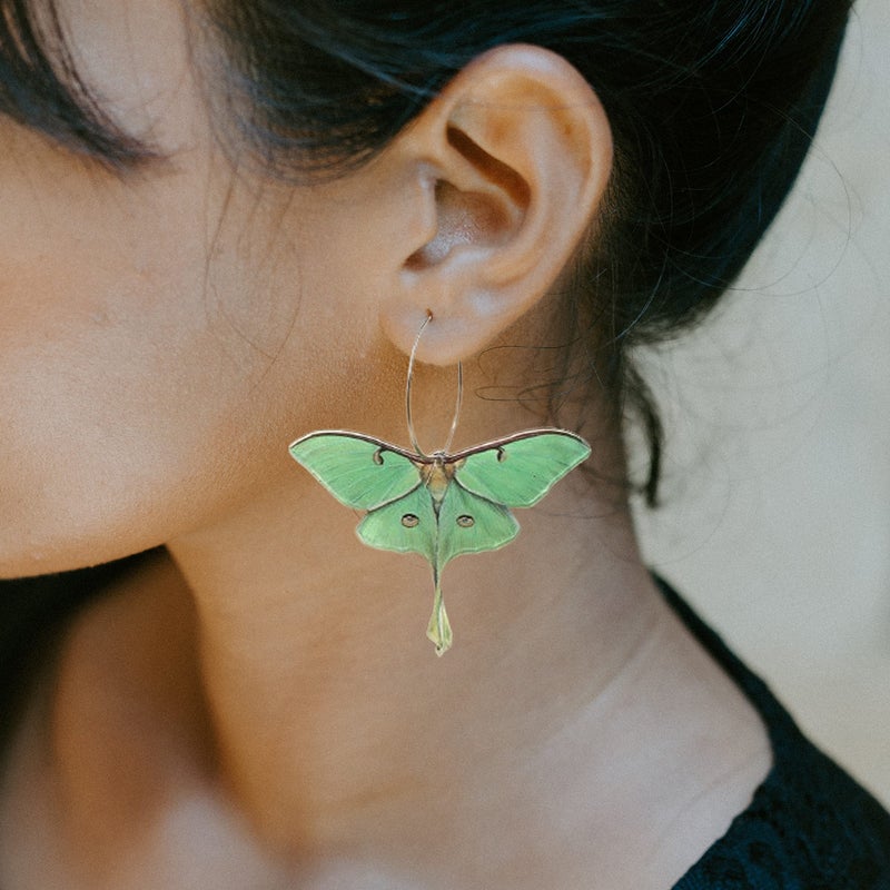 Uarein Moth Butterfly Earring Punk Insect Drop Earrings Color Acrylic Moth Wing Earring Statement Witch Earrings Holiday Party Jewelry for Women (Green) - Image 2