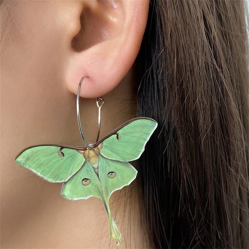 Uarein Moth Butterfly Earring Punk Insect Drop Earrings Color Acrylic Moth Wing Earring Statement Witch Earrings Holiday Party Jewelry for Women (Green) - Image 5