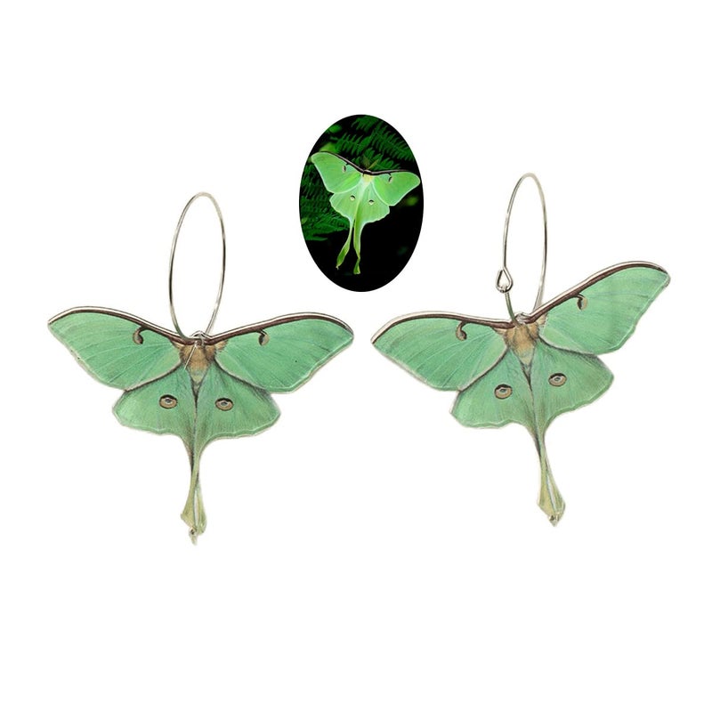 Uarein Moth Butterfly Earring Punk Insect Drop Earrings Color Acrylic Moth Wing Earring Statement Witch Earrings Holiday Party Jewelry for Women (Green) - Image 1