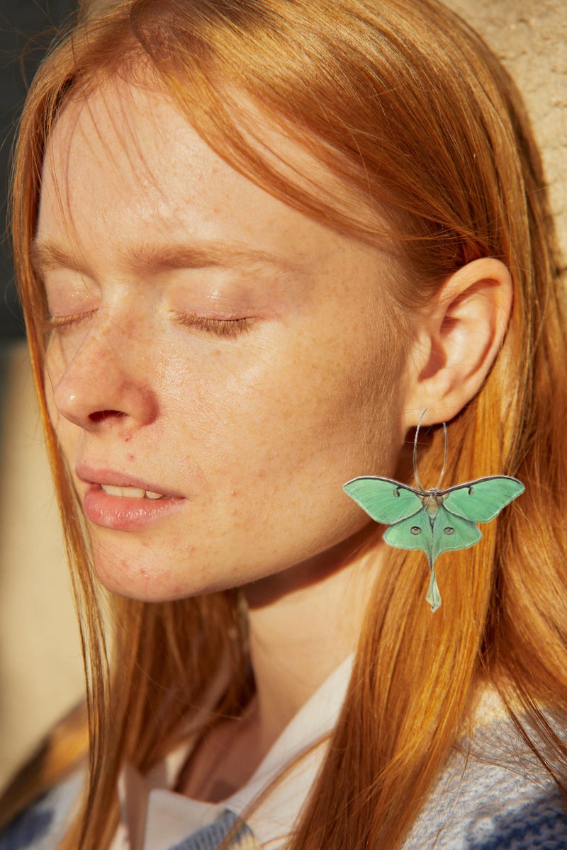 Uarein Moth Butterfly Earring Punk Insect Drop Earrings Color Acrylic Moth Wing Earring Statement Witch Earrings Holiday Party Jewelry for Women (Green) - Image 3