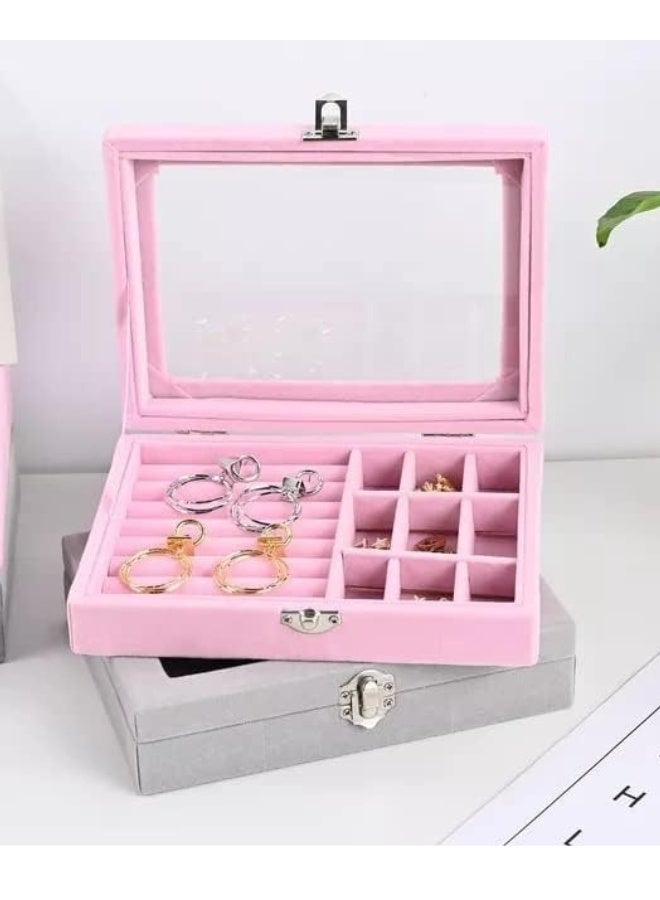 Jewelry Boxes with Acrylic Lid, 9 Grids, Jewelry Storage, Jewelry Case, Women's Jewelry Box, Travel, Decorative Necklace, Earrings, Ring, Jewelry Box, Clear Jewelry Storage Box, Pink - Image 3