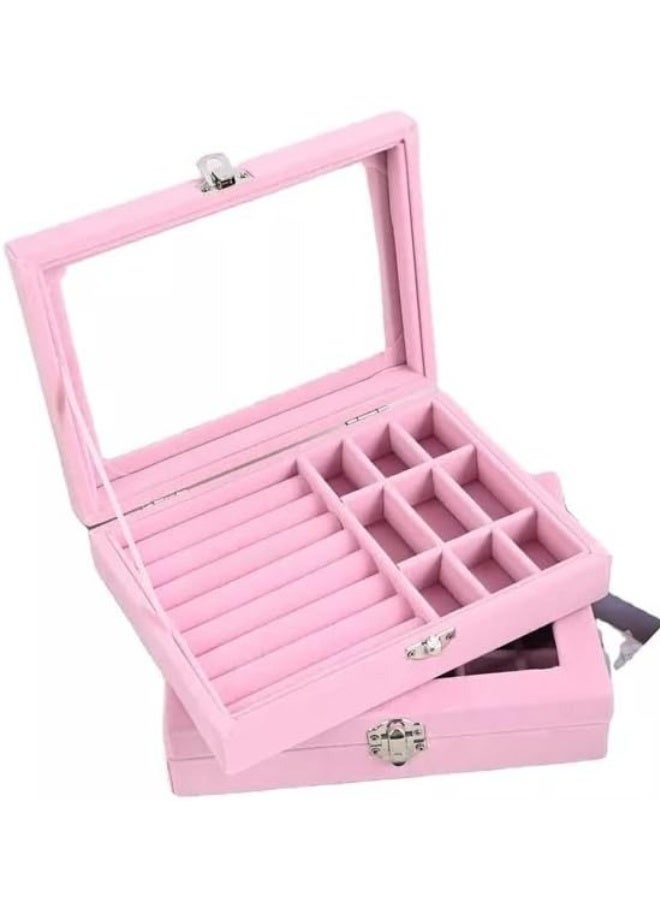 Jewelry Boxes with Acrylic Lid, 9 Grids, Jewelry Storage, Jewelry Case, Women's Jewelry Box, Travel, Decorative Necklace, Earrings, Ring, Jewelry Box, Clear Jewelry Storage Box, Pink - Image 5