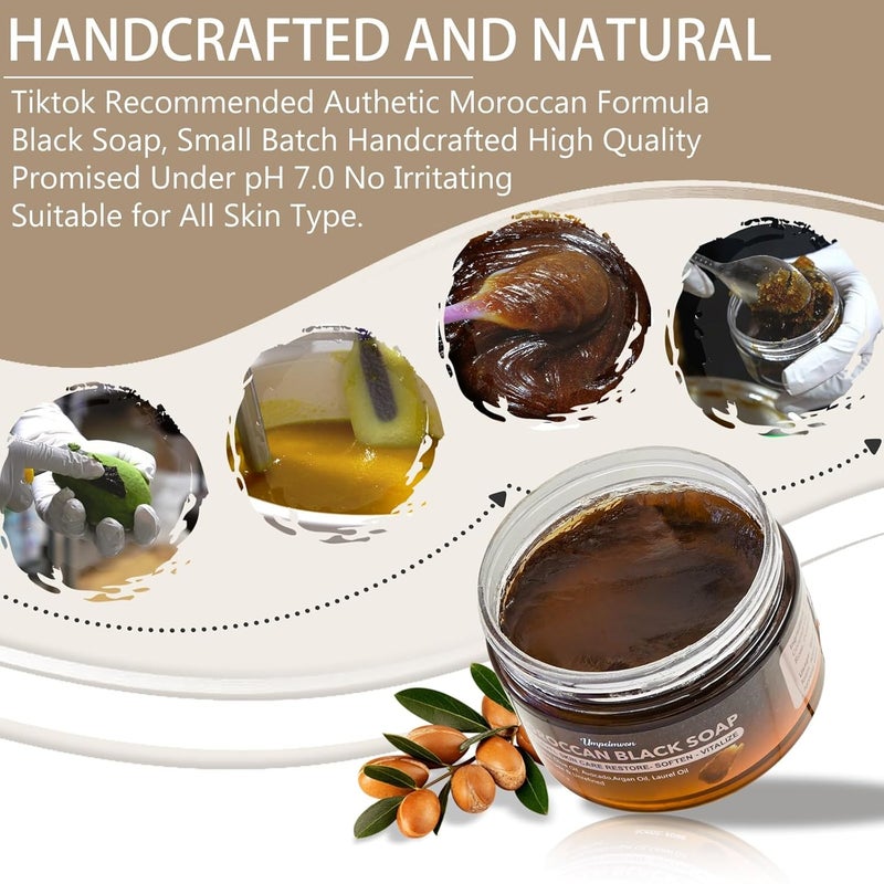 forvirness 2 PCS Unrefined Moroccan Black Soap Handcrafted Argan Oil Authetic Black Beldi Soap SPA Level Highly Moisturize Purify and Soften Skin with Laurel Oil for Face and Body Unscented 529 oz150 g - Image 2