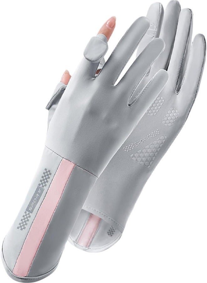 سيدة الصيف الأشعة فوق البنفسجية واقية من الشمس قفازات ، قفازات تعمل باللمس المضادة للانزلاق ، تنفس قفازات رقيقة ، لعبة غولف القيادة ، ركوب الخيل ، صيد السمك ، المشي لمسافات طويلة في الهواء الطلق قفازات ( رمادي ) - Image 1