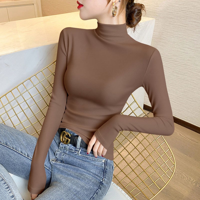 Modal half-turtleneck base shirt women's spring, autumn and winter inner wear high-end sense solid color long-sleeved t-shirt slim-fit outer wear - Image 3