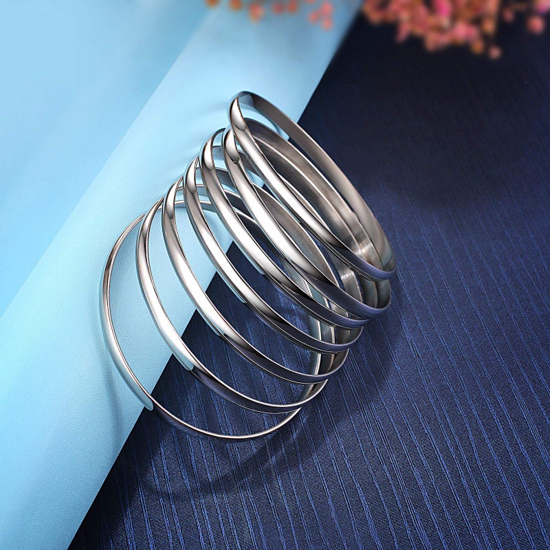 Castillna Stainless Steel Extra Extra Large (XXL) Plus Size Bangle Bracelets Set for Women, Set of 7 Pieces, 9.6 Inches - Image 2