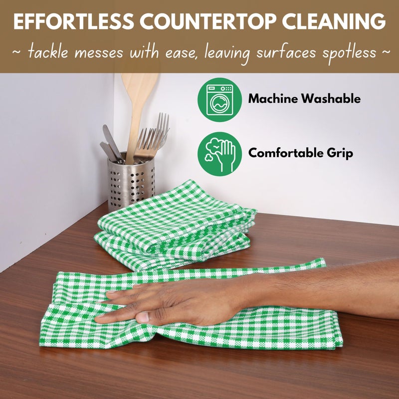 Native Fab Kitchen Dish Towels 16x26 inches Set of 4 Gingham Mini Check- 100% Cotton Dish Cloths for Washing Dishes  Absorbent Hand Towels with Hanger - Green White