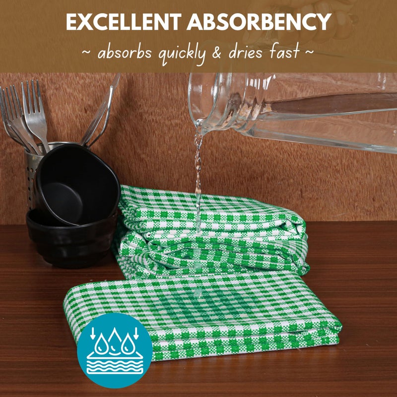 Native Fab Kitchen Dish Towels 16x26 inches Set of 4 Gingham Mini Check- 100% Cotton Dish Cloths for Washing Dishes  Absorbent Hand Towels with Hanger - Green White