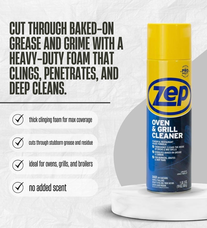 GROVE Zep No Scent Oven and Grill Cleaner 19 oz (3-Pack) Bundle with Microfiber Cleaning Cloth - Thick Foam Formula for Deep Grease and Grime Removal - Gift Set (4 Items). - Image 2