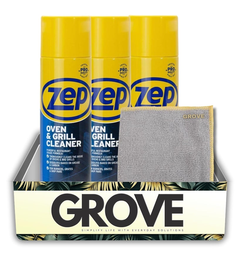 GROVE Zep No Scent Oven and Grill Cleaner 19 oz (3-Pack) Bundle with Microfiber Cleaning Cloth - Thick Foam Formula for Deep Grease and Grime Removal - Gift Set (4 Items). - Image 1