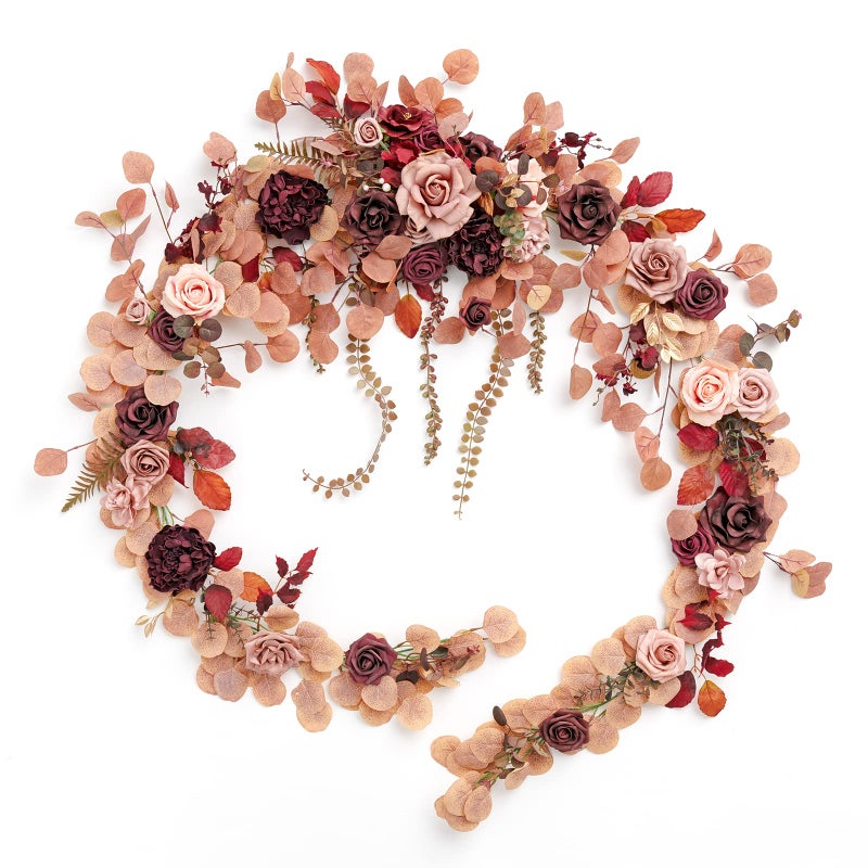 Ling's moment Lings moment 9FT Eucalyptus and Willow Leaf Garland with White Flower Handcrafted Wedding Sweetheart Table Centerpieces Head Table Decor Arch Backdrop Decorations for Wedding  Burgundy  Dusty rose 