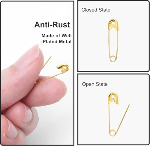 Bezall Small Safety Pins Gold Bulk for Clothes Quilting Sewing Fastening Garment Hang Tags Jewelry Making, 19mm Metal (1000Pcs) - Image 4