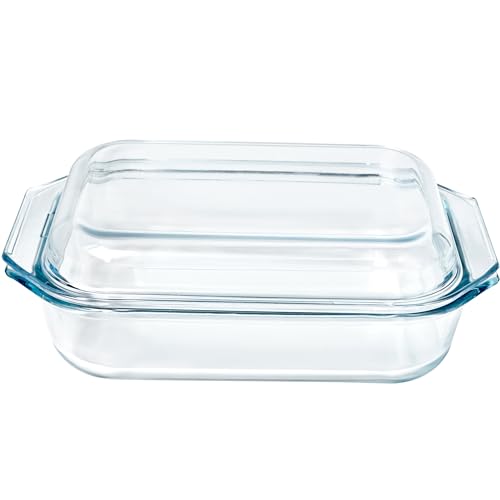 VIPHIEC Small 1.4-QT Tempered Glass Casserole Dish with Lid, Rectangular Clear Glass Casserole Bakeware with Glass Lid - Image 1