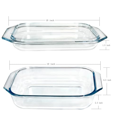 VIPHIEC Small 1.4-QT Tempered Glass Casserole Dish with Lid, Rectangular Clear Glass Casserole Bakeware with Glass Lid - Image 3