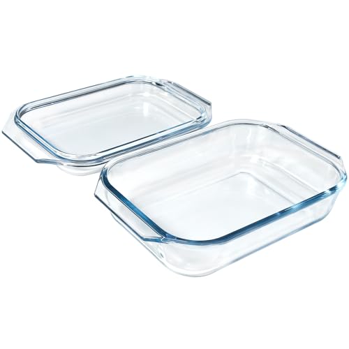 VIPHIEC Small 1.4-QT Tempered Glass Casserole Dish with Lid, Rectangular Clear Glass Casserole Bakeware with Glass Lid - Image 2