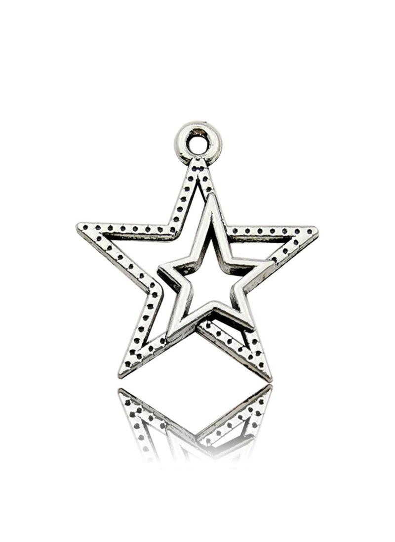 Generic - Vintage Diy Handmade Alloy Jewelry Accessories Star Hollow Out Pentagram Meteor Necklace Earrings Pendant Hanging Ornament 10615-ancient silver star 1.3g-20x22mm - Image 1