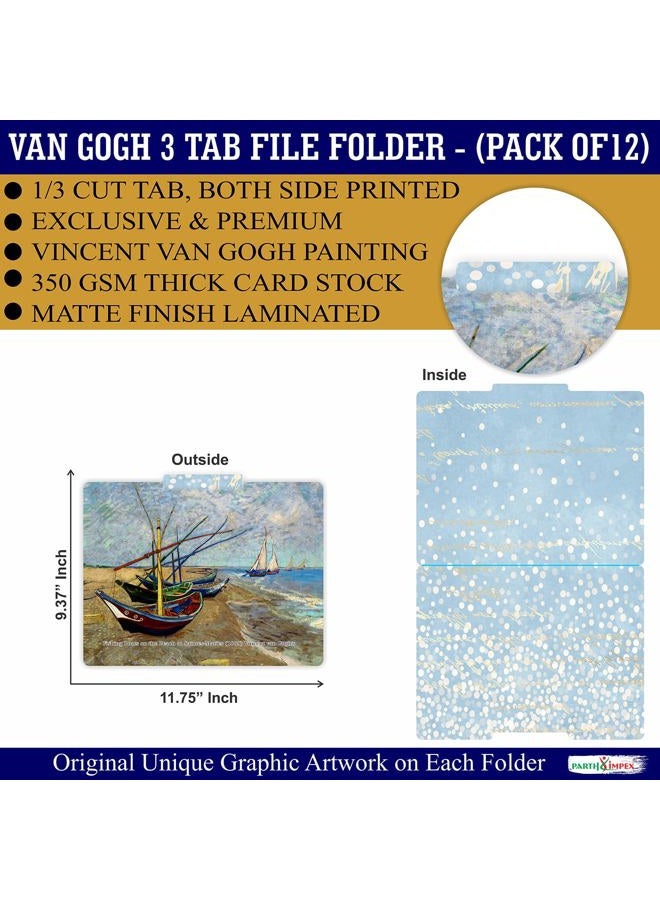 PARTH IMPEX 12 Pack Vincent Van Gogh Decorative File Folders, 1/3 Cut Tab with Assorted Positions, Letter Size Paper Holders (9.75” x 11.75”) Matte Finish Laminated for Office School Work - Image 2