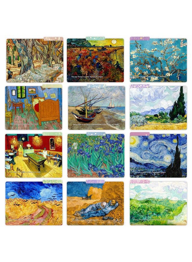 PARTH IMPEX 12 Pack Vincent Van Gogh Decorative File Folders, 1/3 Cut Tab with Assorted Positions, Letter Size Paper Holders (9.75” x 11.75”) Matte Finish Laminated for Office School Work - Image 4