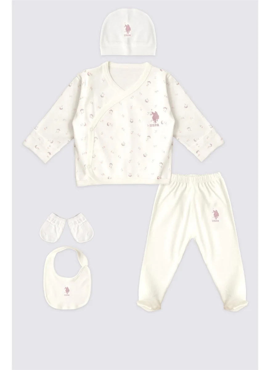 Andywawa U.S. Polo Baby Girl 5-Piece Bodysuit Set 1939 Cream