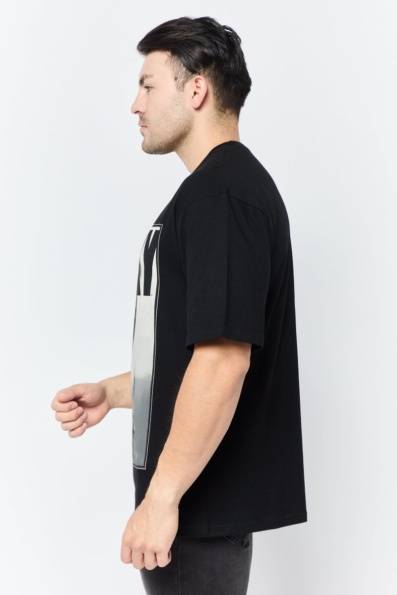 Men Crew Neck Long Sleeve Graphic T Shirt, Black