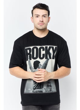 Rocky Men Crew Neck Long Sleeve Graphic T Shirt, Black  - Image 1