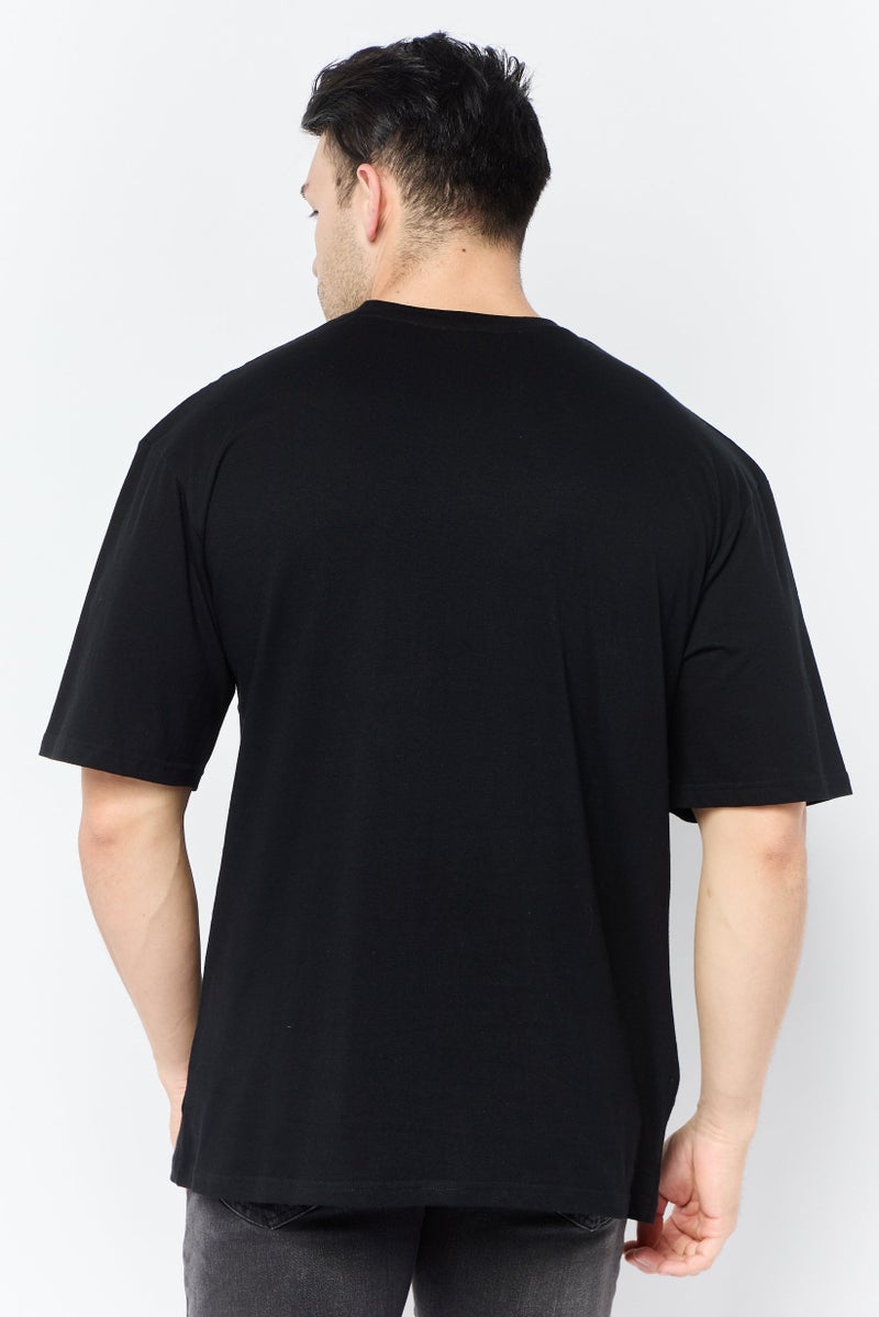 Men Crew Neck Long Sleeve Graphic T Shirt, Black