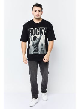 Rocky Men Crew Neck Long Sleeve Graphic T Shirt, Black  - Image 3