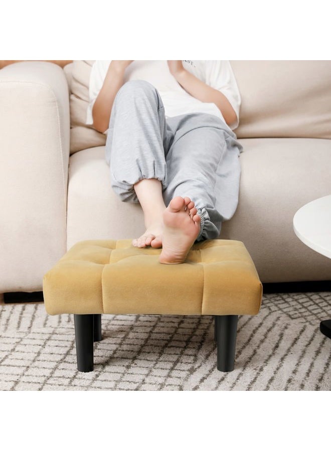 HOUCHICS Small Footstool Ottoman,Velvet Soft Footrest Ottoman with Wood Legs,Sofa Footrest Extra Seating for Living Room Entryway Office(Yellow 1PACK) - Image 1