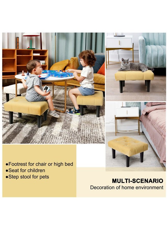 HOUCHICS Small Footstool Ottoman,Velvet Soft Footrest Ottoman with Wood Legs,Sofa Footrest Extra Seating for Living Room Entryway Office(Yellow 1PACK) - Image 5