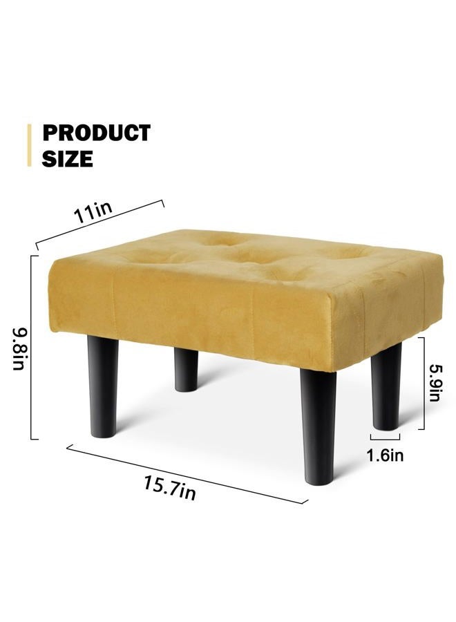 HOUCHICS Small Footstool Ottoman,Velvet Soft Footrest Ottoman with Wood Legs,Sofa Footrest Extra Seating for Living Room Entryway Office(Yellow 1PACK) - Image 2